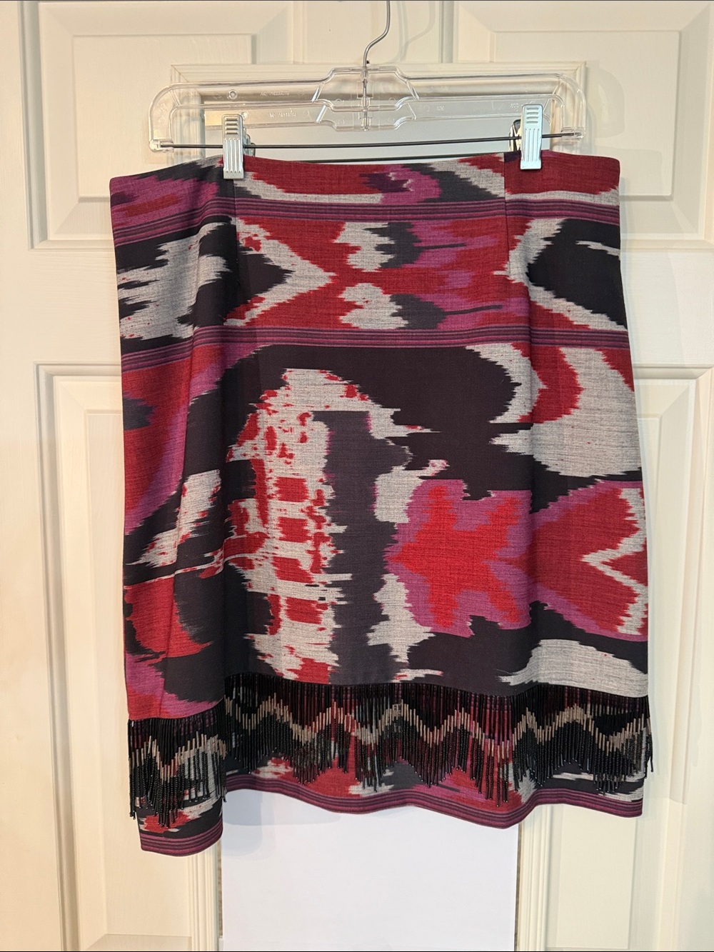 Kobi Halperin Red, Pink & Black Patterned Knit Pencil Skirt